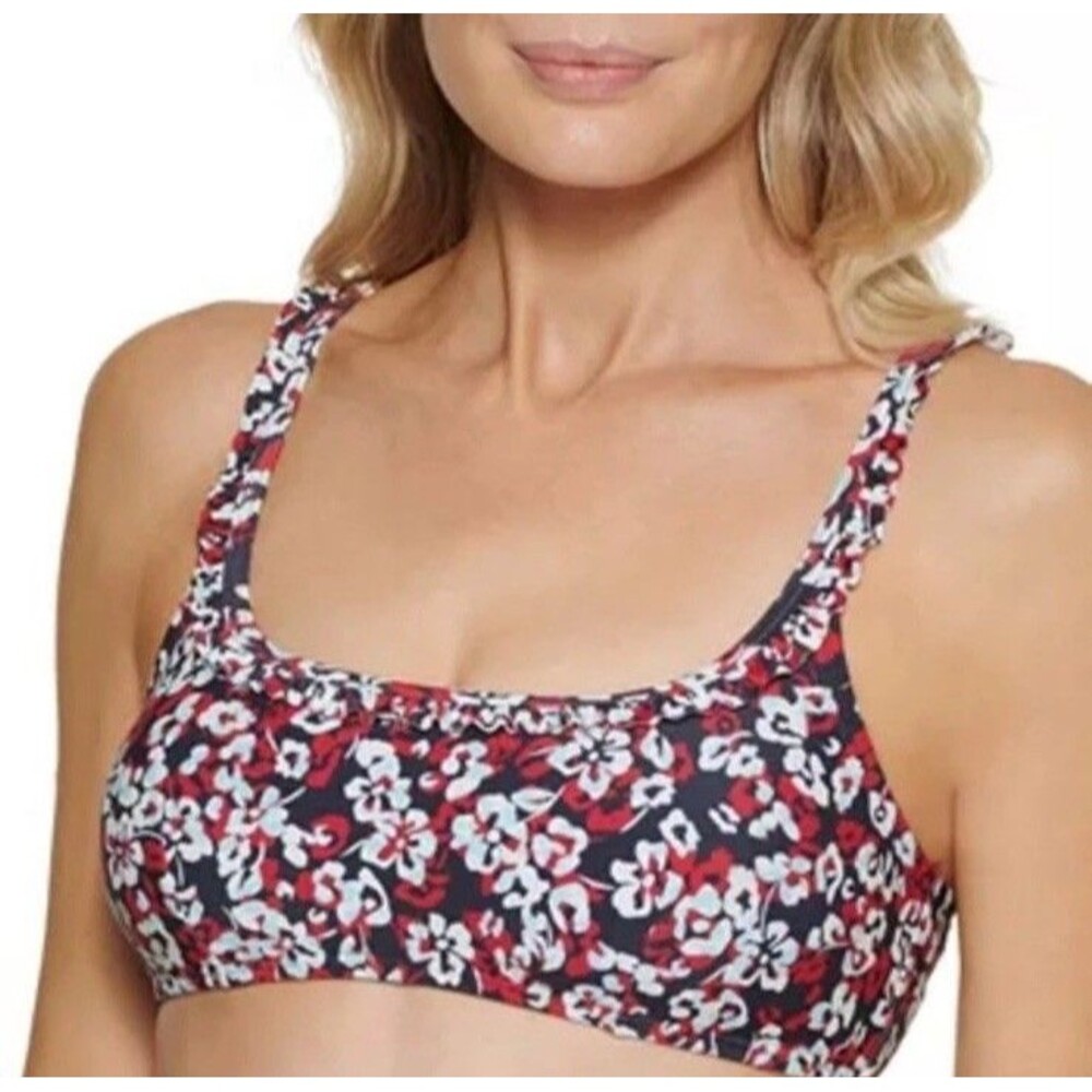 Tommy Hilfiger Bikini Top Womens XS Hamilton Floral Ruffle Bralette Blue Red NWT